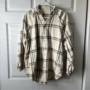 We The Free Flannel Shirt Women XS White Plaid Button Up Long Sleeve Boho